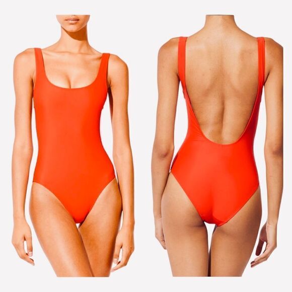 NWT SOLID & STRIPED The Anne Marie Scoop One Piece in Neon Orange XS - Picture 1 of 6